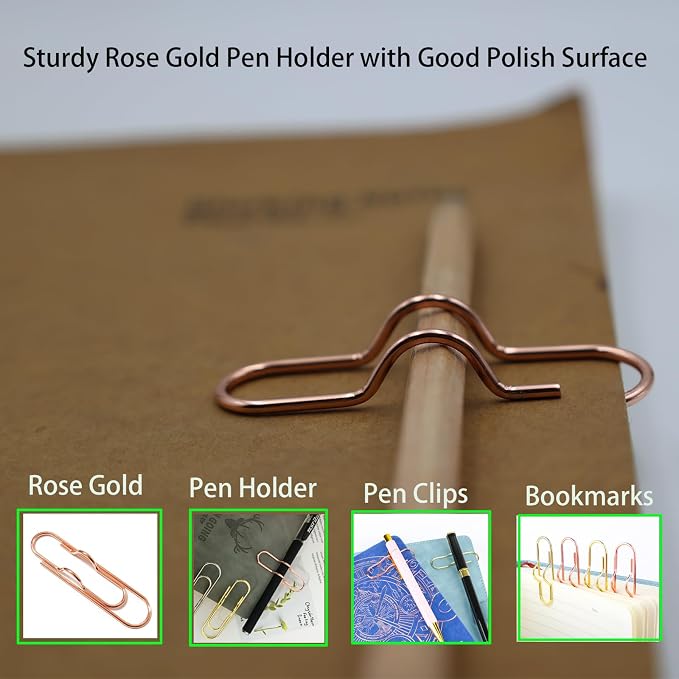 20pcs Metal Cross Paperclips & 10pcs Pen Holder Set Bible Rose Gold Decor | Rose gold Christian art decor with pink travel organizer, creative bookmarks for Bible journal, notebook, planner stationery