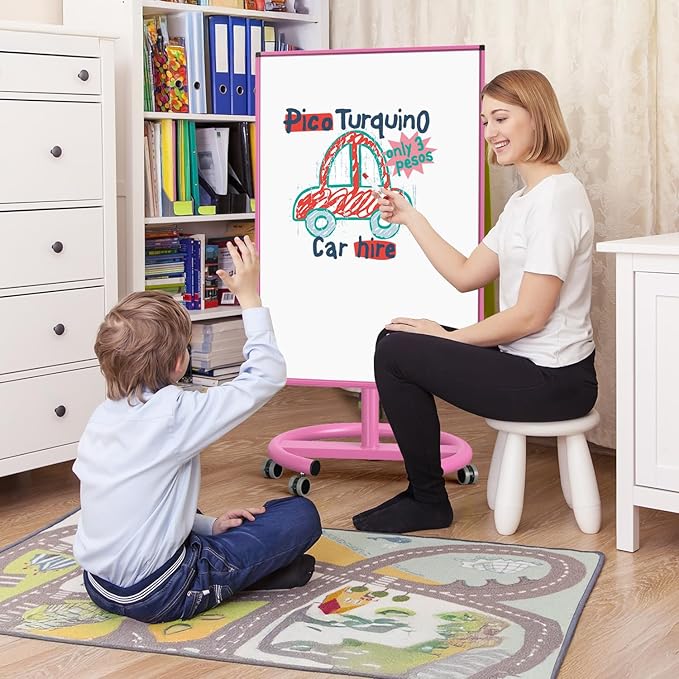 Mobile Dry Erase Board, 40x26 Inches Mobile Whiteboard on Wheels, Magnetic Standing White Board with Flip Chart Paper, Portable Rolling Dry Erase Board for Classroom, School, Office, Home