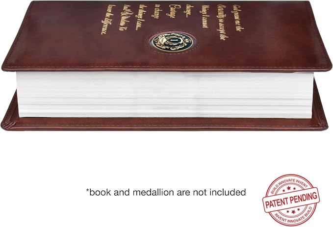 GALILEO® Single AA Big Book Cover with Coin Holder | PU Leather | AA Book Covers for Hardcover | AA Gift | Alcoholics Anonymous | Luxury Design (Single/Serenity Prayer/Brown)