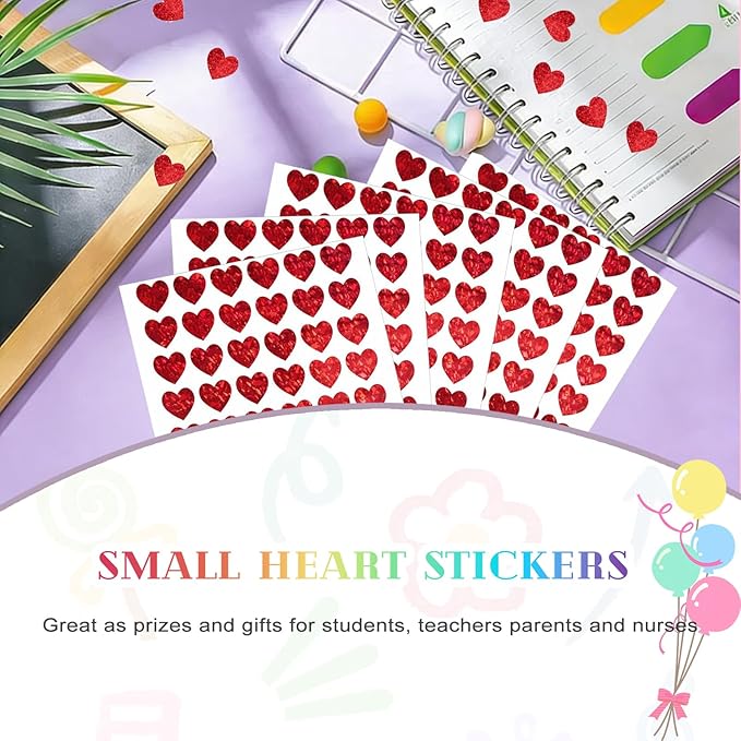 1800 Holographic red Heart Stickers，Shimmering Laser-Cut red Heart Stickers，The Perfect Choice for Valentine's Day Gift Decorations，Also Ideal for Reward Charts，Valentine's Day red Heart Stickers