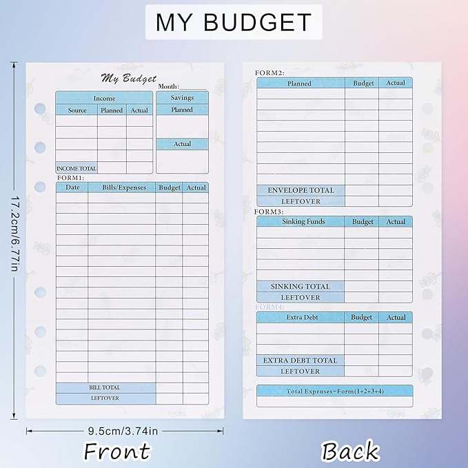 Toplive 3 Pack A6 Planner Refill Paper & Budget Sheets, Monthly Weekly Planner Losse Leaf Inserts 6 Hole Expense Tracker or A6 Planner Binder Cover Budget Bill Saving Organizer, Green 3 Pack