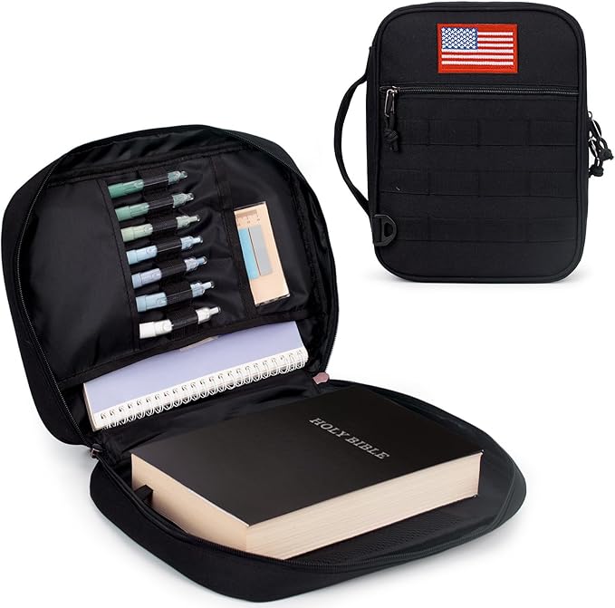 ATRIPACK Tactical Bible Cover For Men,Large Bible Case With Shoulder Strap,Water-Resistant Book cover With Handle,Multi-Functional Carrying Bible Holder Bag For Church,Study,Spiritual