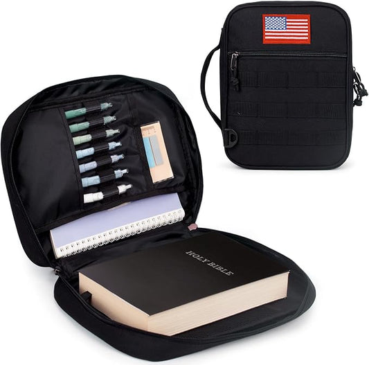 ATRIPACK Tactical Bible Cover For Men,Large Bible Case With Shoulder Strap,Water-Resistant Book cover With Handle,Multi-Functional Carrying Bible Holder Bag For Church,Study,Spiritual