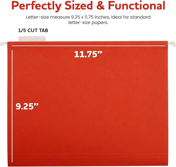 Red Hanging File Folders – 8 Pack, Letter Size File Organization Folders for Home, Office, School & Filing Cabinets
