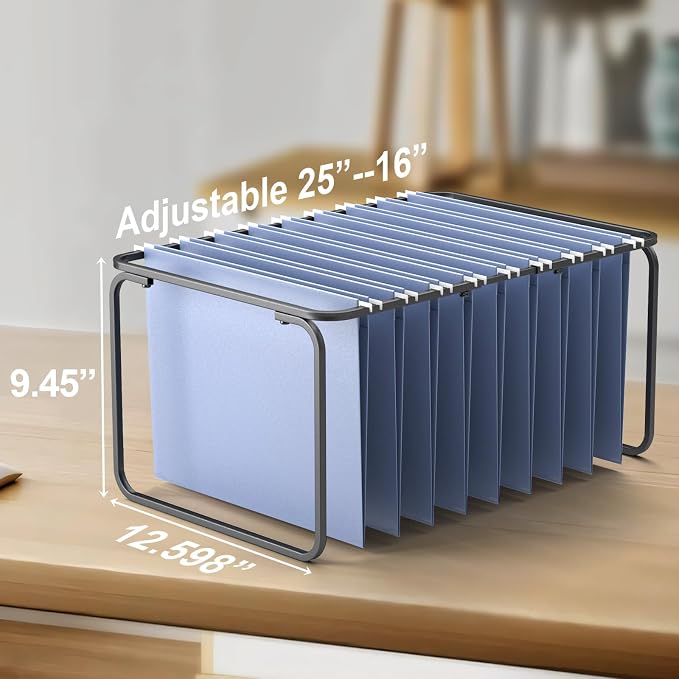 2 Set Hanging File Folder Frame,Legal/Letter Size,Adjustable Length 16-25 inches,12.598W 9.45" H, Hanging Folders Holder for Desktop Organizer and Metal Rail in Filing Cabinet Drawer