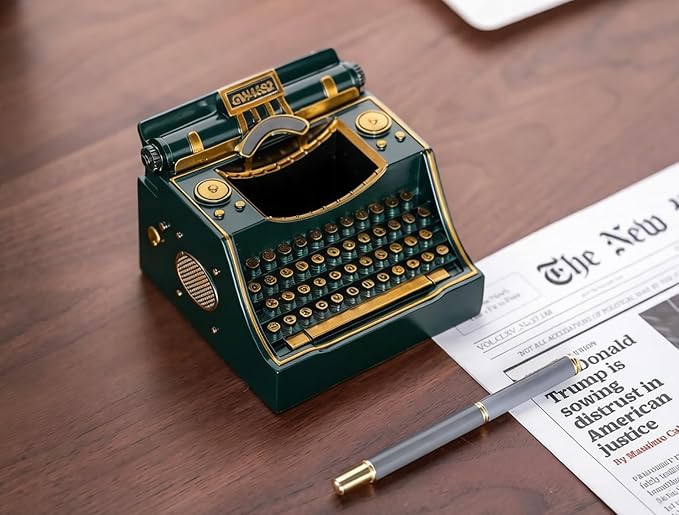 Retro Typewriter Pen Holder Decorative Resin Vintage Pencil Holders Desk Organizer for Writer's Desk (Green)