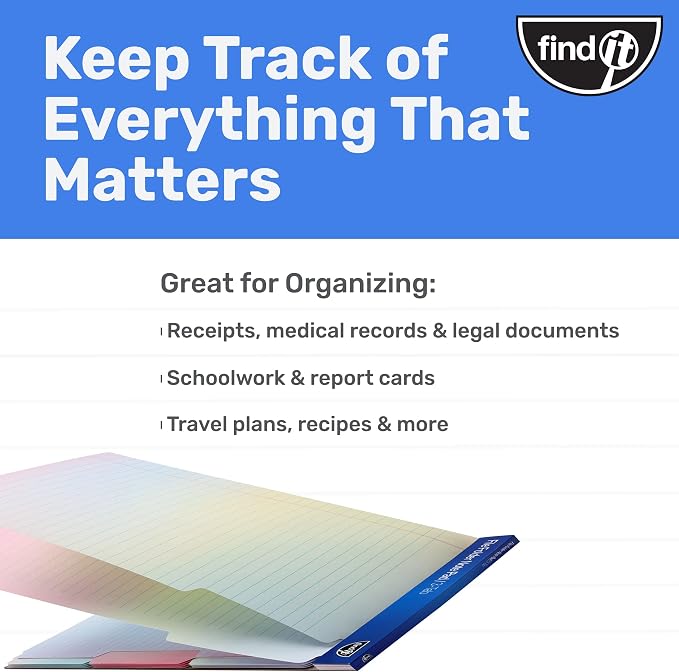 Find It File Folder Notepad - Pack of 36-9.5 x 12.5 Inch Notebook Organizer Folders for Filing, Document, and Clipboard Organization - Rainbow