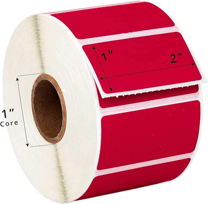 HOUSELABELS 2" x 1" Red Barcode Labels on 1" Core Compatible with Zebra and Rollo Printers, 28 Rolls / 1,300 Labels per Roll