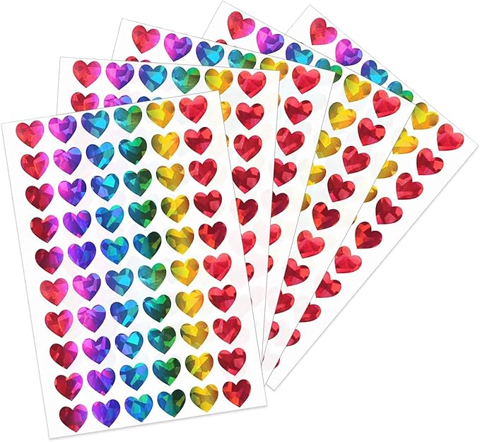 1800 Holographic Rainbow Heart Stickers，Shimmering Laser-Cut Heart Stickers，The Perfect Choice for Valentine's Day Gift Decorations，Also Ideal for Reward Charts，Teacher Reward Stickers
