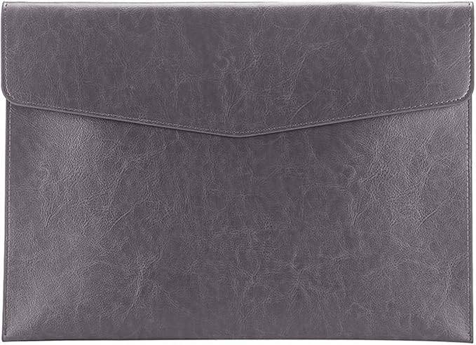 PU Leather A4 File Folder Document Holder Envelope Folder Case with Snap Closure for Receipt Contract Gray