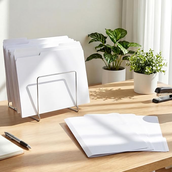 48 Pack Colored Plastic File Folders with Tabs and Sticky Labels 1/3 Cut Tab Manila File Folders Letter Size 8. 5 x 11 Inch for Office Home Organizer Documents(White,Classic)