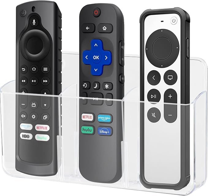 3 Slot Remote Control Holder Wall TV Remote Holder Self Adhesive Marker Holder, Wall Pen Holder Stroage for Home Office School (Clear)