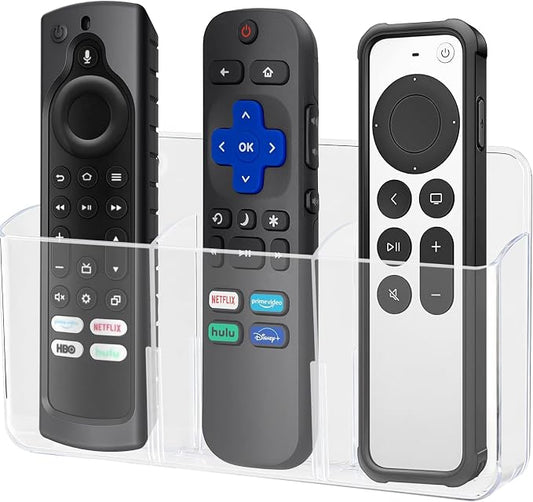 3 Slot Remote Control Holder Wall TV Remote Holder Self Adhesive Marker Holder, Wall Pen Holder Stroage for Home Office School (Clear)