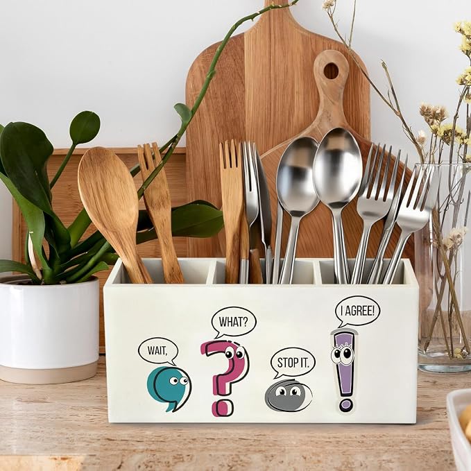 Funny Teacher Pen Pencil Holder, English Teacher Gifts Wood Desk Organizer and Accessories, Funny Grammar English Teachers Classroom Pen Holder Desk Organizer for Office Classroom Tabletop