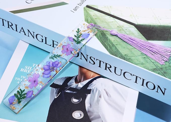 Penta Angel Dried Flower Resin Bookmarks Handmade Clear Pressed Floral Page Markers with Silky Tassel Reading Gift for Women Adults Graduation Valentine’s Day Christmas (Purple)