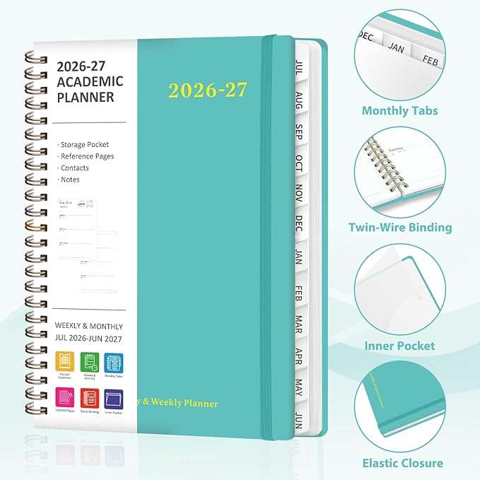 Planner 2026-2027, Weekly and Monthly Academic Year Calendar Planner, July 2026 - June 2027, Daily Agenda Book for Office School Supplies, A5(6.3'' x 8.5'')