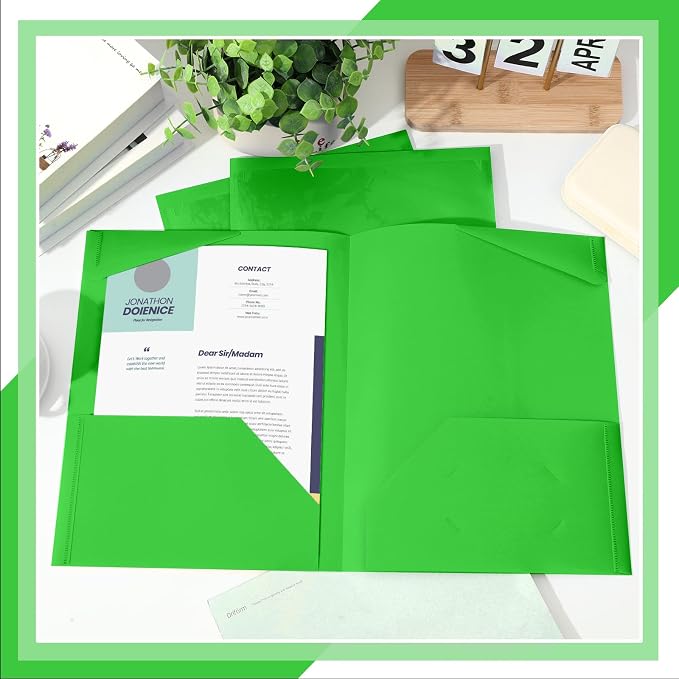 Henoyso 36 Pack Fruit Green Plastic Folders with Clear Front Pockets Heavy Duty File Folders with 2 Pockets and Card Slot for Student Communication School Office Presentation Report