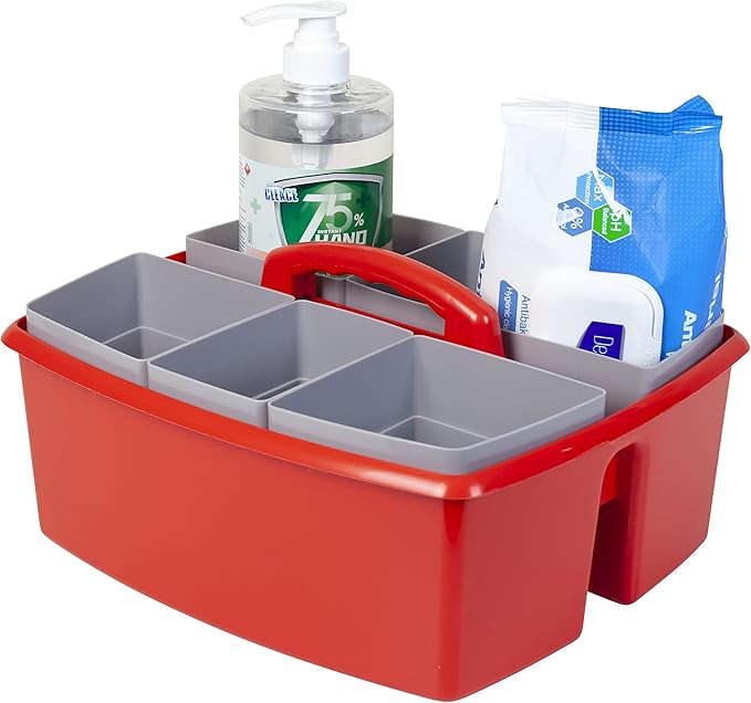 Storex Large Classroom Caddy with Cups, 13 x 11 x 6.575 Inches, Red, Case of 2 (00981U02C) (Pack of 2)