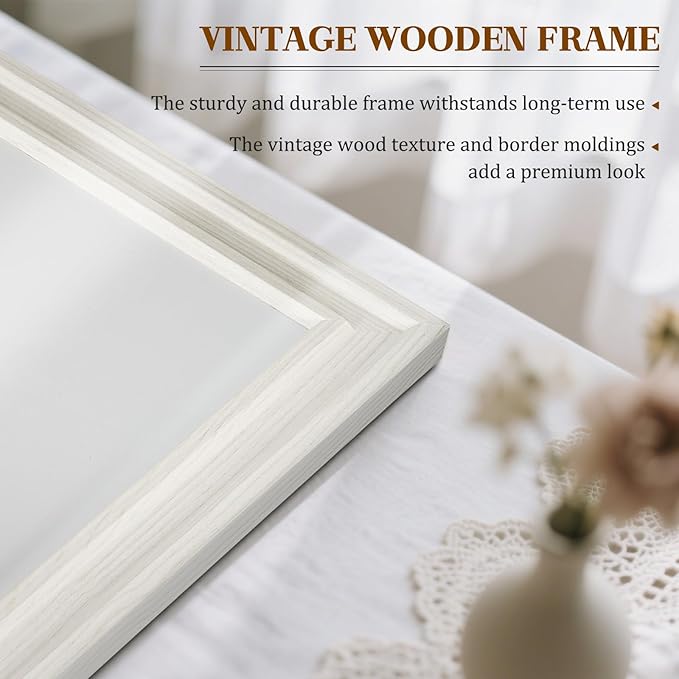 White Board for Wall, 24'' x 18'' Magnetic Dry Erase Board, Decorative Whiteboard with White Vintage Wooden Frame, Hanging Writing Board for Home Office School Dorm