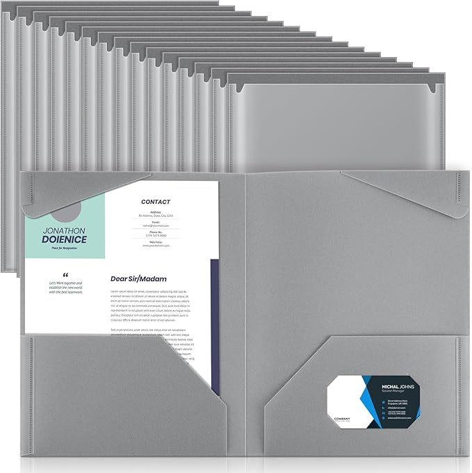 Henoyso 36 Pack Dark Gray Plastic Folders with Clear Front Pockets Heavy Duty File Folders with 2 Pockets and Card Slot for Student Communication School Office Presentation Report