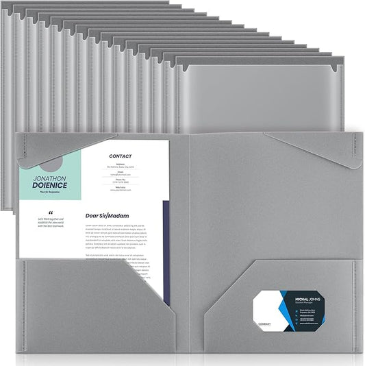 Henoyso 36 Pack Dark Gray Plastic Folders with Clear Front Pockets Heavy Duty File Folders with 2 Pockets and Card Slot for Student Communication School Office Presentation Report
