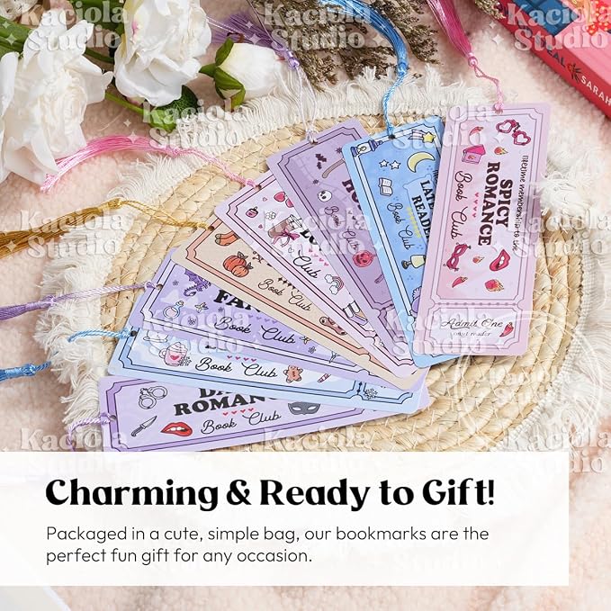 Kaciola Studio 10PCS Cute Ticket Style Bookmarks, Funny Bookmarks for Women, Double Sided Fantasy Booklover Gifts, Cute Gifts for Romance Reader Friends Girls