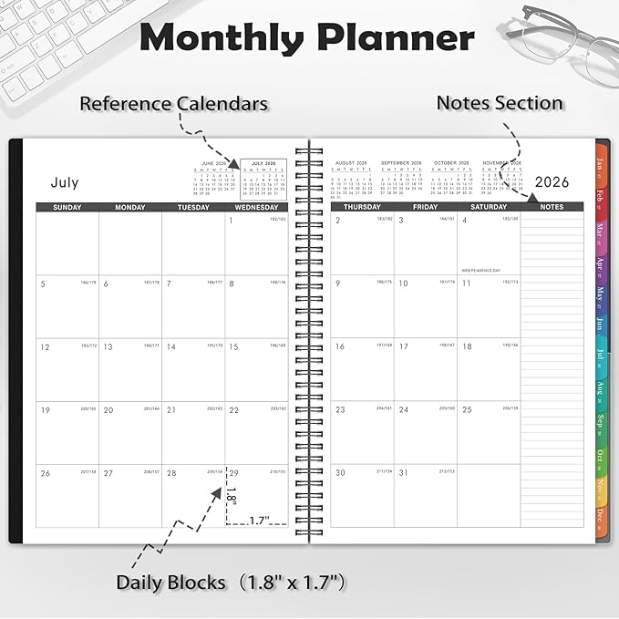 2026-2027 Monthly Planner - Jul 2026 - Dec 2027, 8.9" x 11.1", 18 Months Planner Calendar 2026-2027, Colorful Monthly Tabs, Suitable for School & Work