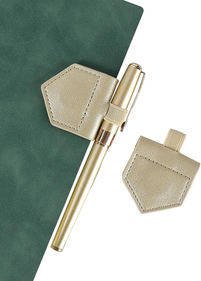 Magnetic Leather Bookmarks with Pen Holder Vegan Leather Book Marks Gifts for Reading Book Lovers Notebook Travelers (Champagne-2PC)
