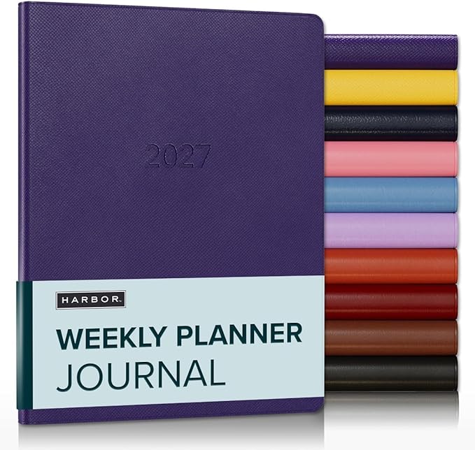 Harbor Weekly Journal Notebook Planner 2027 - Lined, Durable Faux Leather, Softcover, 176 Quality Pages - For Men and Women, For Writing, Work & Travel - Key West Dark Purple - 9"x7"