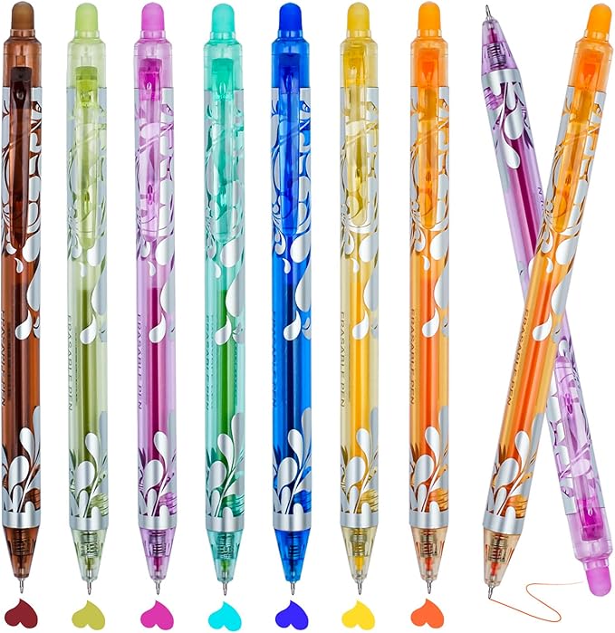 7Pcs Erasable Gel Pens Colored, 0.5mm Retractable Quick Dry Fine Point Pens, Smooth Writing Multicolor Pens for Journaling, Drawing, Note Taking