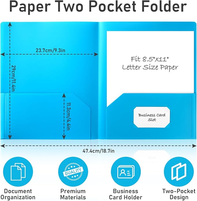 Timart Folders with Pockets-6 Pack, 2 Pocket Folders Fit Letter Size Paper, Colored Plastic File Folders for Documents, Plastic File Folder for School Office Home Bussiness