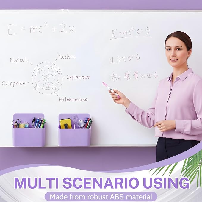 2 Pcs Magnetic Dry Erase Marker Holder Magnetic Pen Holder for Whiteboard Magnet Pencil Storage Organizer for Office Refrigerator Locker Classroom Organization Metal Cabinets (Purple)