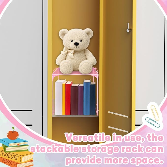 Locker Organizer Shelf Pink Stackable Extra Locker Shelf Storage Cabinet Accessories for Back to School Office Gym Home Supplies