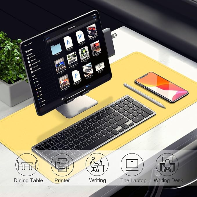 Leather Desk Pad Protector, 39.4'' X 17'' Large Mouse Pad, Office Desk Mat, Non-Slip PU Leather & Suede Base Desk Blotter, Laptop Desk Pad, Desktop Mat for Office Home, Yellow