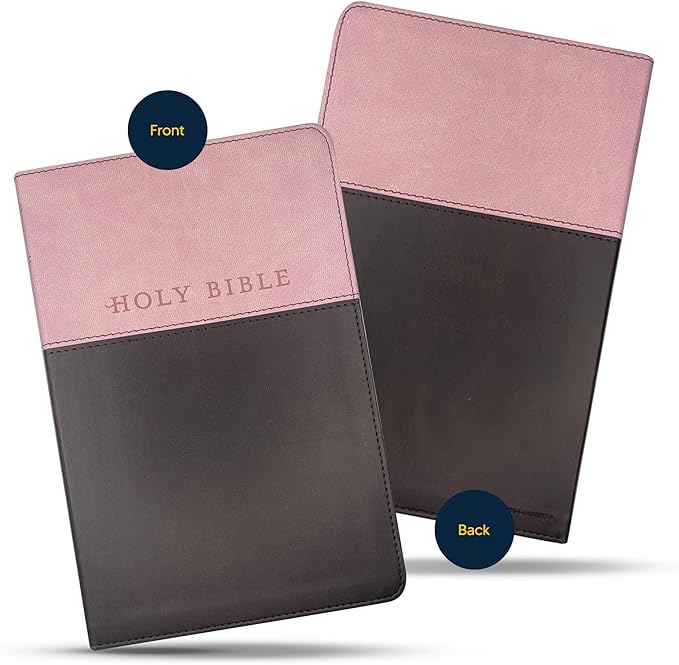 Personalized NLT Bible New Living Translation Faux Leather Holy Bible with Custom Name and Text, Small Print with Red-Highlighted Verses | Custom Gift for Religious Celebrations | Pink/Brown