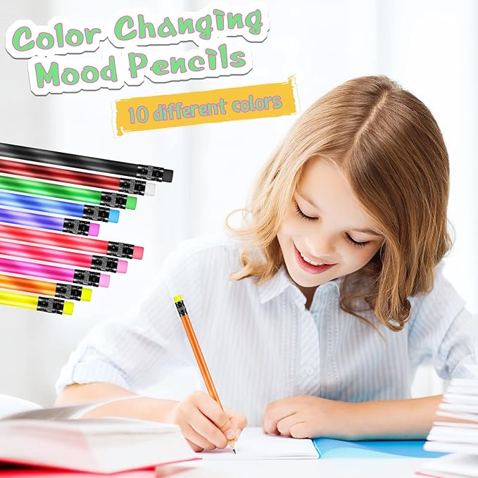 Eersida 40 Pcs Color Changing Mood Pencils Fun Pencils Bulk for Kids Students Motivational Pencil 2B Assorted Thermochromic Pencil with Eraser (Motivational)