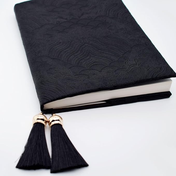 BLBMH A5 Journal Cover | Non-Stretch Fabric Notebook Sleeve with Bookmark, Handmade 5.5x8.3 Washable Privacy Protector for Paperback Bible, Gift for Women - Chinese Black