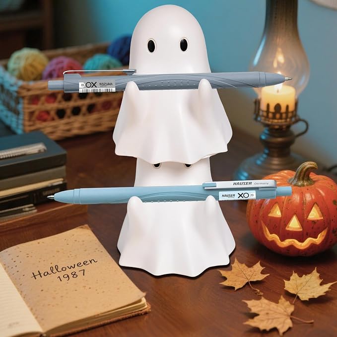 Halloween Ghost Pen Holder Figurine, Spooky Resin Ghost Statue, Cute Pencil Stand for Home Office Desktop Decoration, Funny Desk Organizer Accessory