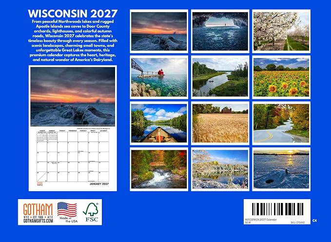 Wisconsin Calendar 2027 Monthly Wall Calender 12 Month