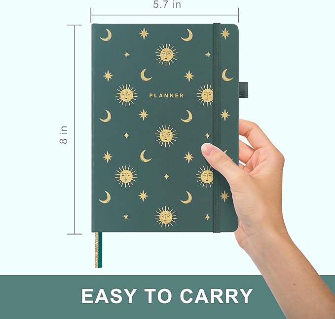 And Per Se Undated Weekly Planner 2026, A5 size Leather Hardcover Planner with Goals & Habit Tracker – ADHD Planner & Productivity Journal (Celestial Green)