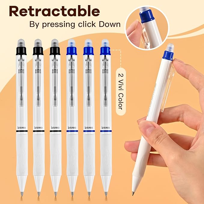 Erasable Gel Pens, 0.7mm Medium Point, 6 Count, Black and Blue Ink, Erasable Pens Clicker + 6 Counts Refills, Make Mistakes Disappear for Writing Planner Drawing and Crossword Puzzles