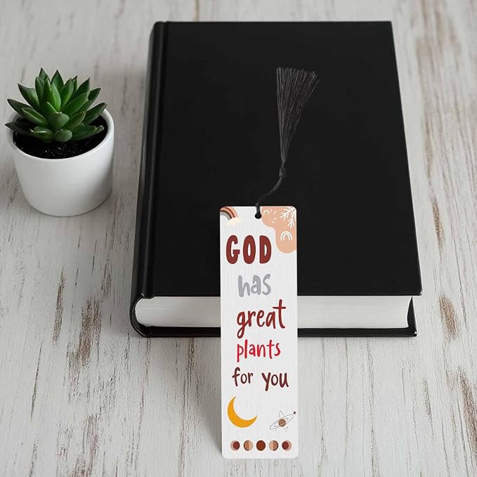 Bible Verse Bookmarks 5 Pcs with Tassels Christian Boho Orange Wooden Bookmarks for Reading Women Students Teacher Reader
