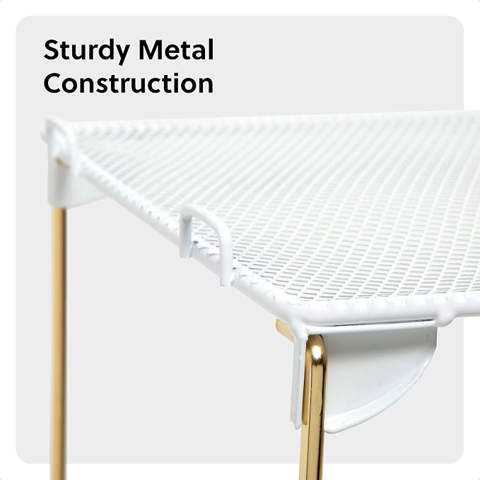 U Brands Mesh Locker Organizer Shelf, 11" x 10" x 8", White and Gold, Back to School Essentials, Stackable, Fits Standard Size School Lockers