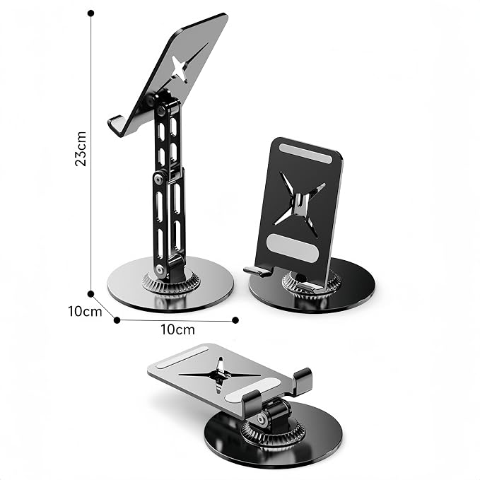 Cell Phone Stand for Desk - [Height Adjustable] Foldable Phone Holder, Portable Stand for iPhone 17 16 15 14 13 12 11 Pro Max Plus Air, Galaxy S25 S24, Telephone, Office Accessories, Black