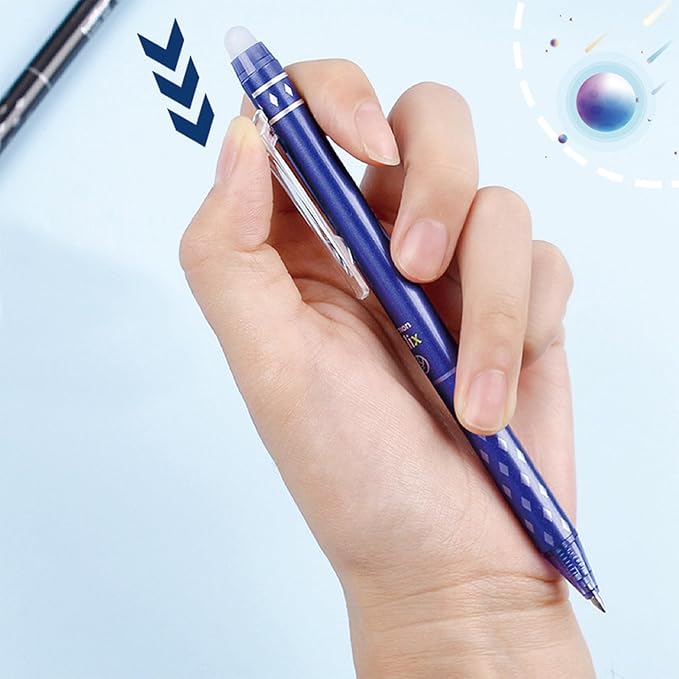 MOZXIRZ 6 Pcs Erasable Gel Ink Retractable Pens - 0.5mm Fine Point, Black Ink, Smooth Writing for Office, School, Women, Men, Girls, Boys