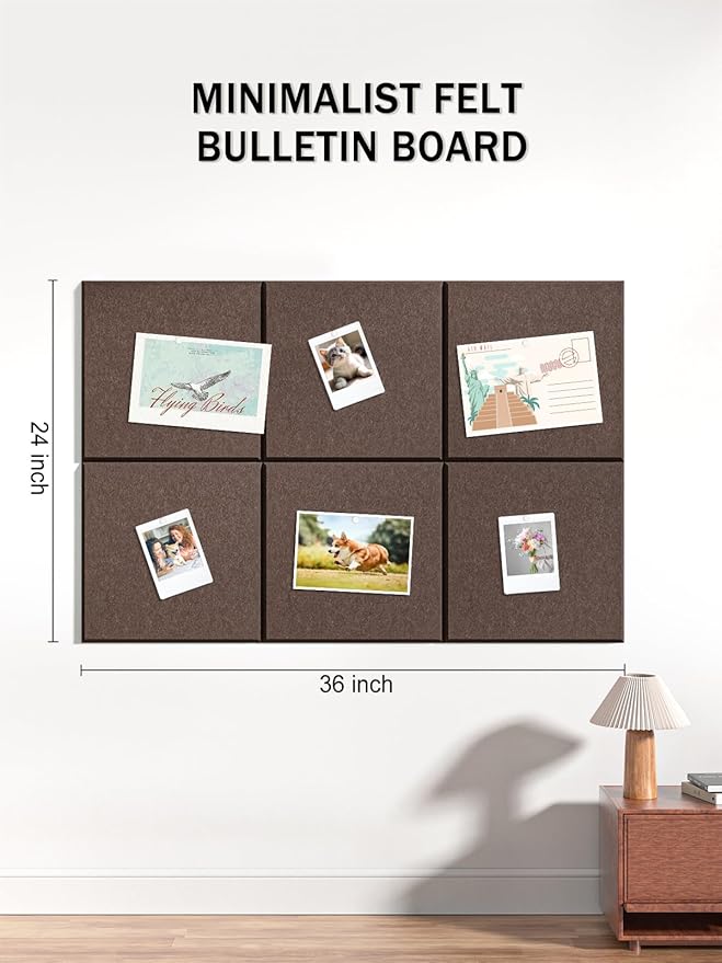 Hsurbtra Large Cork Board for Wall 36 x 24 Inch, 6 Pack Felt Bulletin Notice Board with Pushpins for Office Home School Farmhouse Wall Decor, Brown