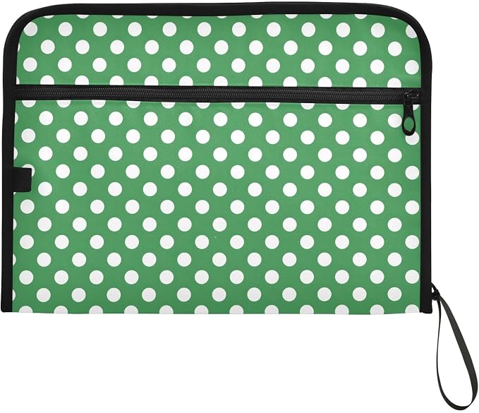 ALAZA Polka Dot Green White 13 Pocket Expanding File Folder with Labels, Accordion File Folder File Organizer Letter A4 Paper for Office School Student