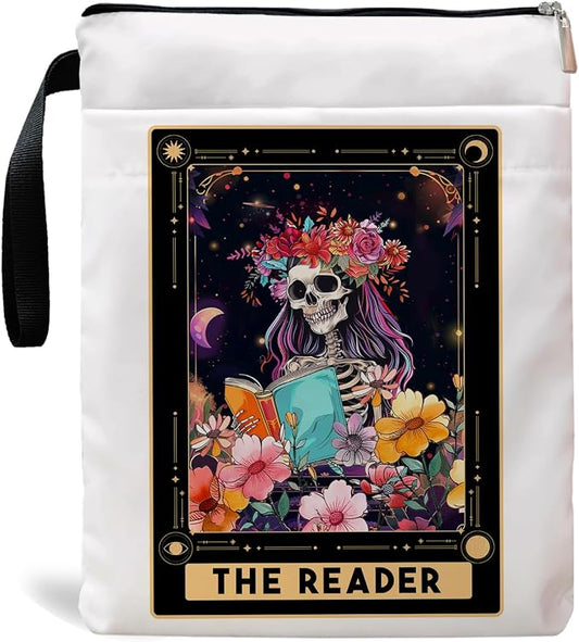 Book Sleeve with Zipper, Book Sleeve for Book Lovers, The Reader Tarot Card Book Sleeves, Book Pouch Kindle Protector, Gifts for Women Teacher Librarian Bookworm Bookish (White-A, Large)