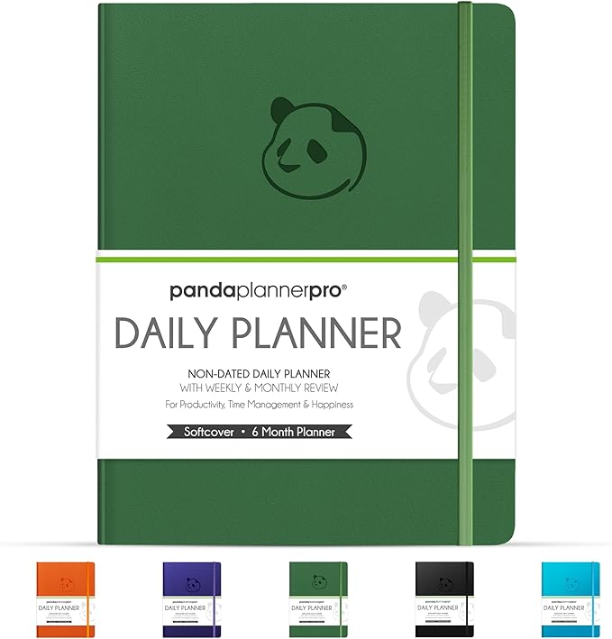 Panda Planner Pro A4 Daily Planner 2026 – 6 Month Undated Daily Productivity Planner with Large 8.5x11 Layouts, Weekly & Monthly Calendar Planner, Goal Tracker, Habit Tracker & Time Management Organizer – Dark Green
