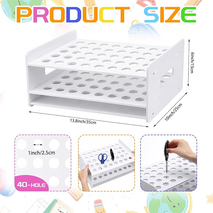 Unittype 40 Holes Scissor Holder White Plastic Scissor Storage Stand Rack Organizer 14 x 10 x 6 Inches Desktop Tool Stand for Classroom Pens Makeup Brushes Barbershop Home Office Craft Supplies
